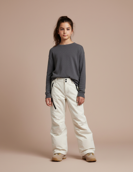 Pantalon Randonnée Crème Imperméable Ample Unisexe Hiver - Beige Polyester