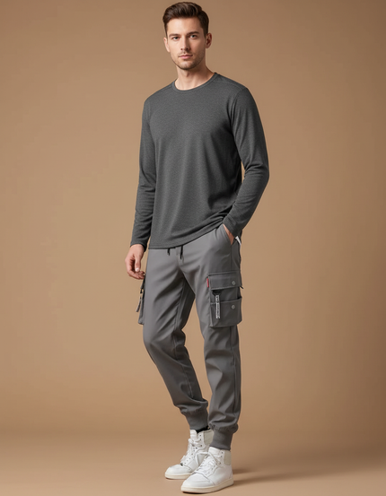 Pantalon Randonnée Gris Cargo Jogger Multi-poches Homme - Polyester