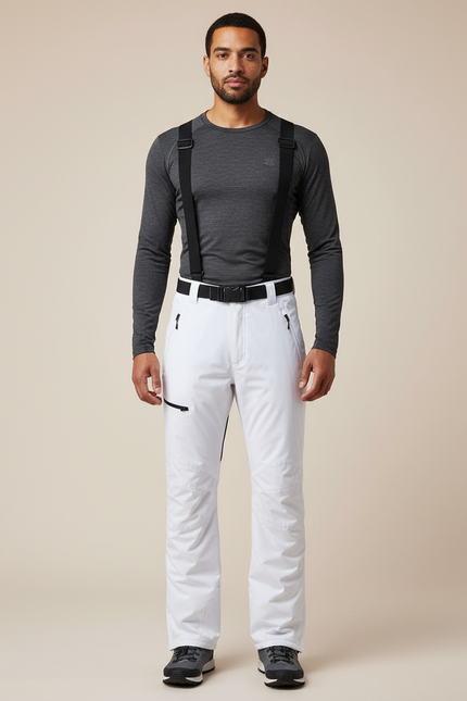 Pantalon Randonnée Blanc Droit Imperméable Bretelles Homme - Polyester