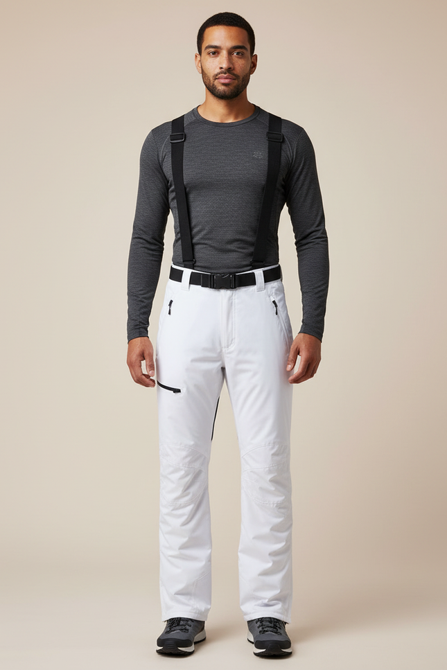 Pantalon Randonnée Blanc Droit Imperméable Bretelles Homme - Polyester