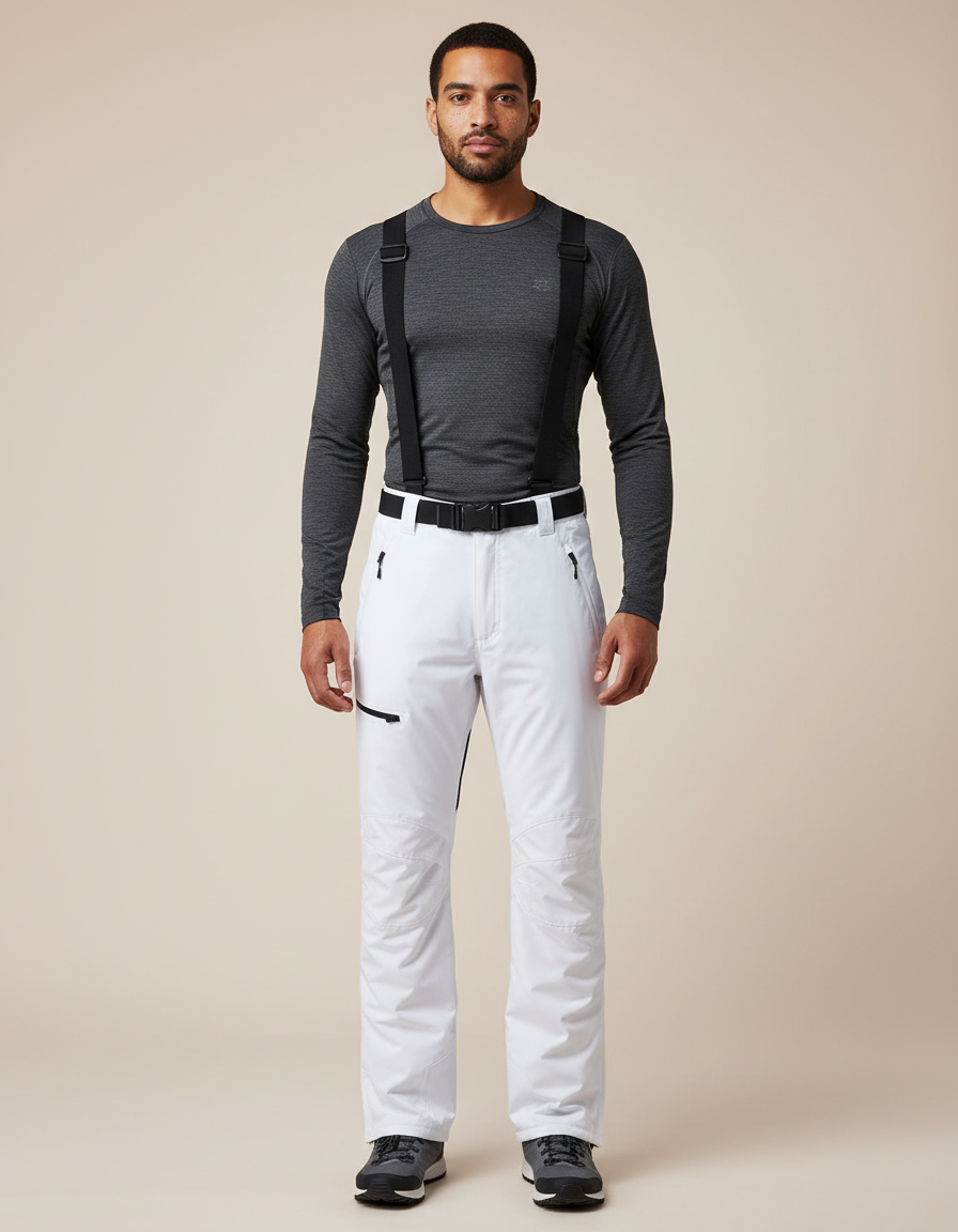 Pantalon Randonnée Blanc Droit Imperméable Bretelles Homme - Polyester