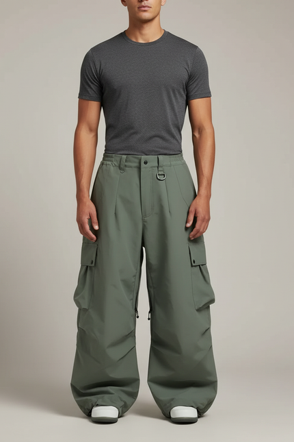 Pantalon Randonnée Vert Ample Cargo Étanche Homme - Kaki Polyester