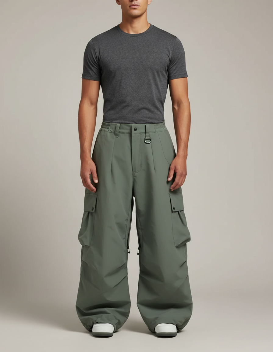 Pantalon Randonnée Vert Ample Cargo Étanche Homme - Kaki Polyester