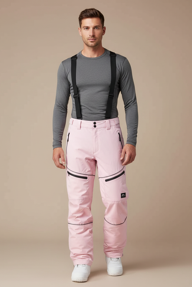 Pantalon Randonnée Rose Bretelles Imperméable Hiver Homme - Polyester