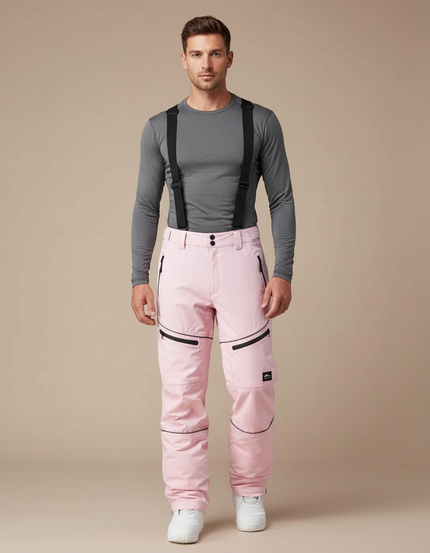 Pantalon Randonnée Rose Bretelles Imperméable Hiver Homme - Polyester