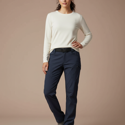 Pantalon Randonnée Bleu Marine Cargo Femme Droit - Polyester