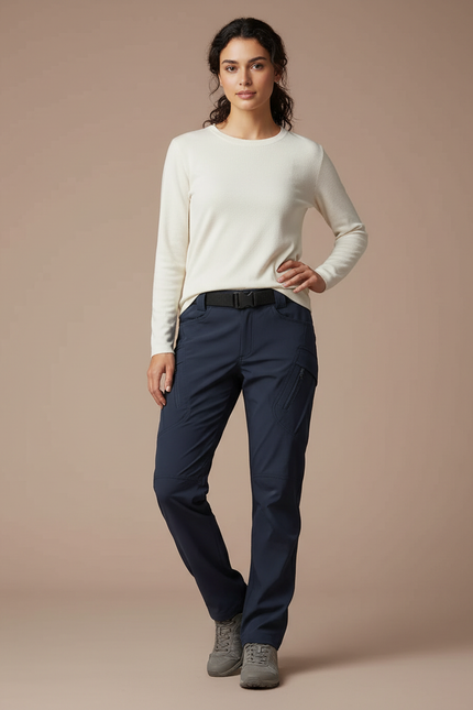 Pantalon Randonnée Bleu Marine Cargo Femme Droit - Polyester