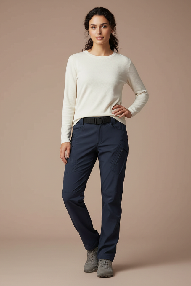 Pantalon Randonnée Bleu Marine Cargo Femme Droit - Polyester