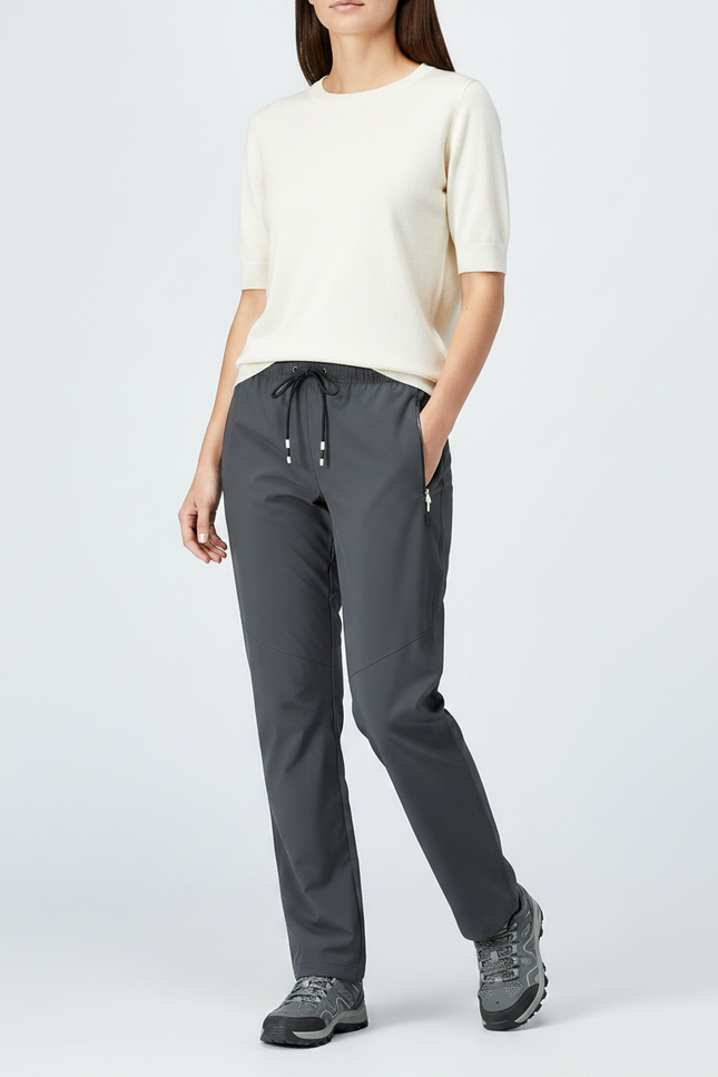 Pantalon Randonnée Gris Léger Respirant Élastique Femme - Polyester