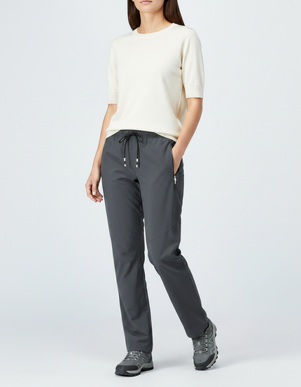 Pantalon Randonnée Gris Léger Respirant Élastique Femme - Polyester