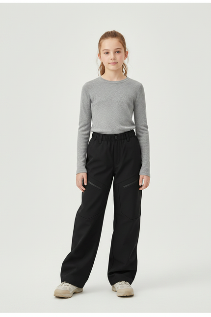 Pantalon Randonnée Noir Ample Zippé Enfant - Polyester