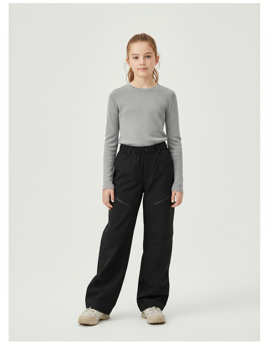Pantalon Randonnée Noir Ample Zippé Enfant - Polyester