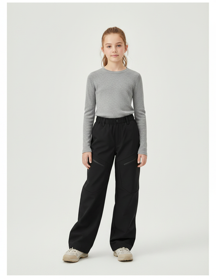 Pantalon Randonnée Noir Ample Zippé Enfant - Polyester