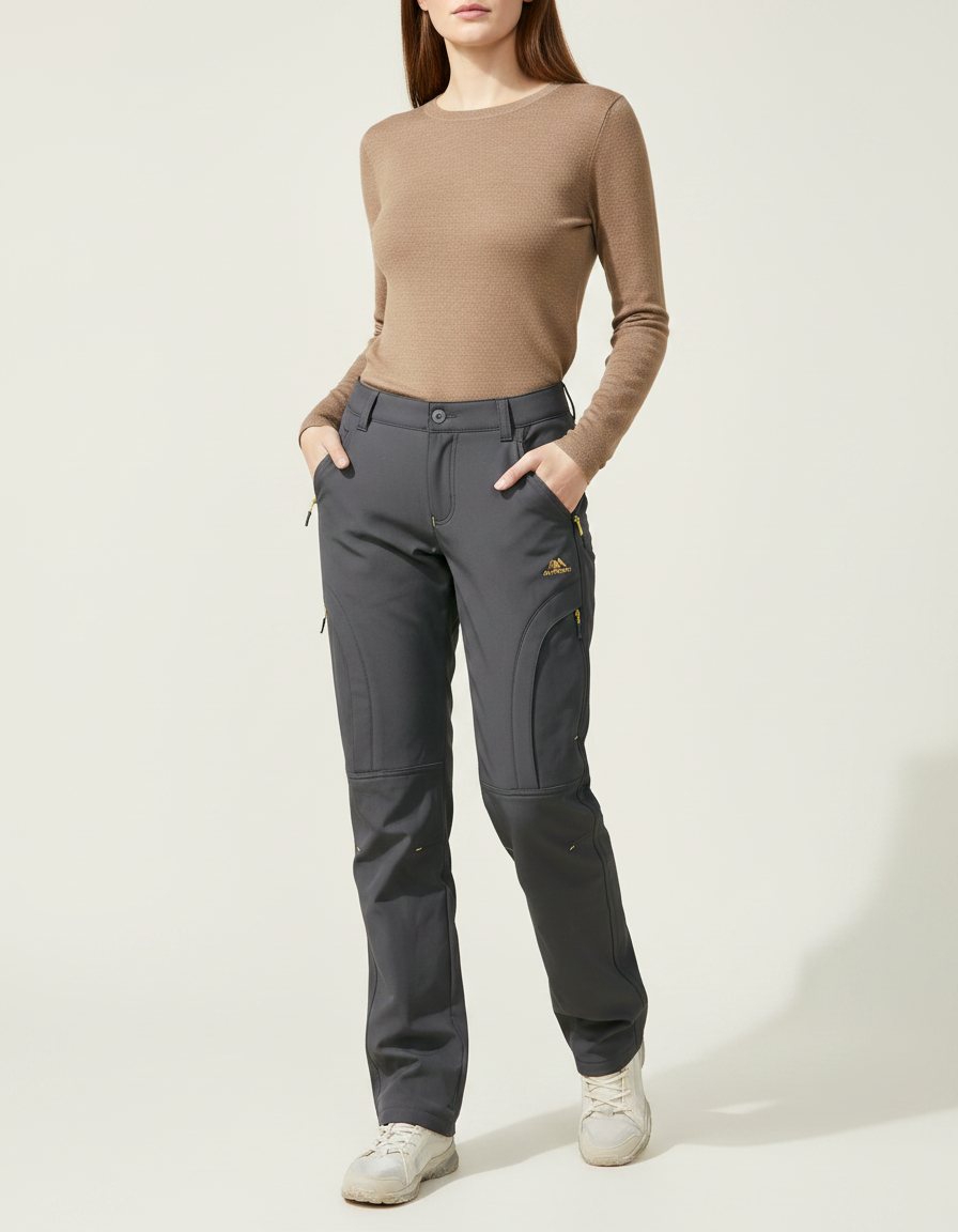 Pantalon Randonnée Gris Polaire Imperméable Coupe-vent Femme - Polyester