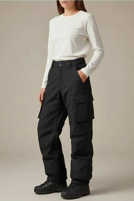 Pantalon Randonnée Noir Cargo Ample Imperméable Unisexe - Polyester