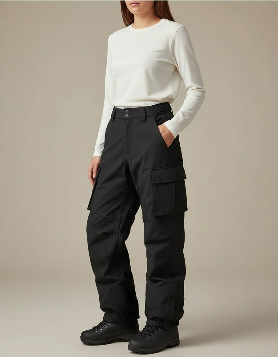 Pantalon Randonnée Noir Cargo Ample Imperméable Unisexe - Polyester
