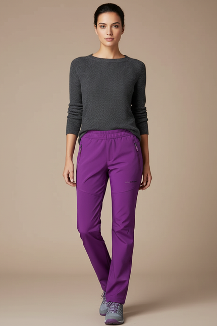 Pantalon Randonnée Violet Coupe Droite Femme Sport - Polyester