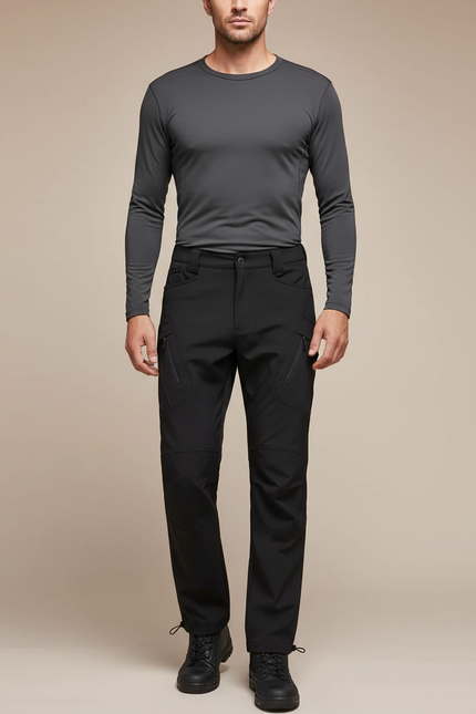 Pantalon Randonnée Homme Noir Softshell Élastique Cargo - Polyester