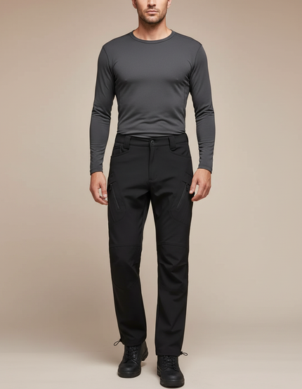 Pantalon Randonnée Homme Noir Softshell Élastique Cargo - Polyester