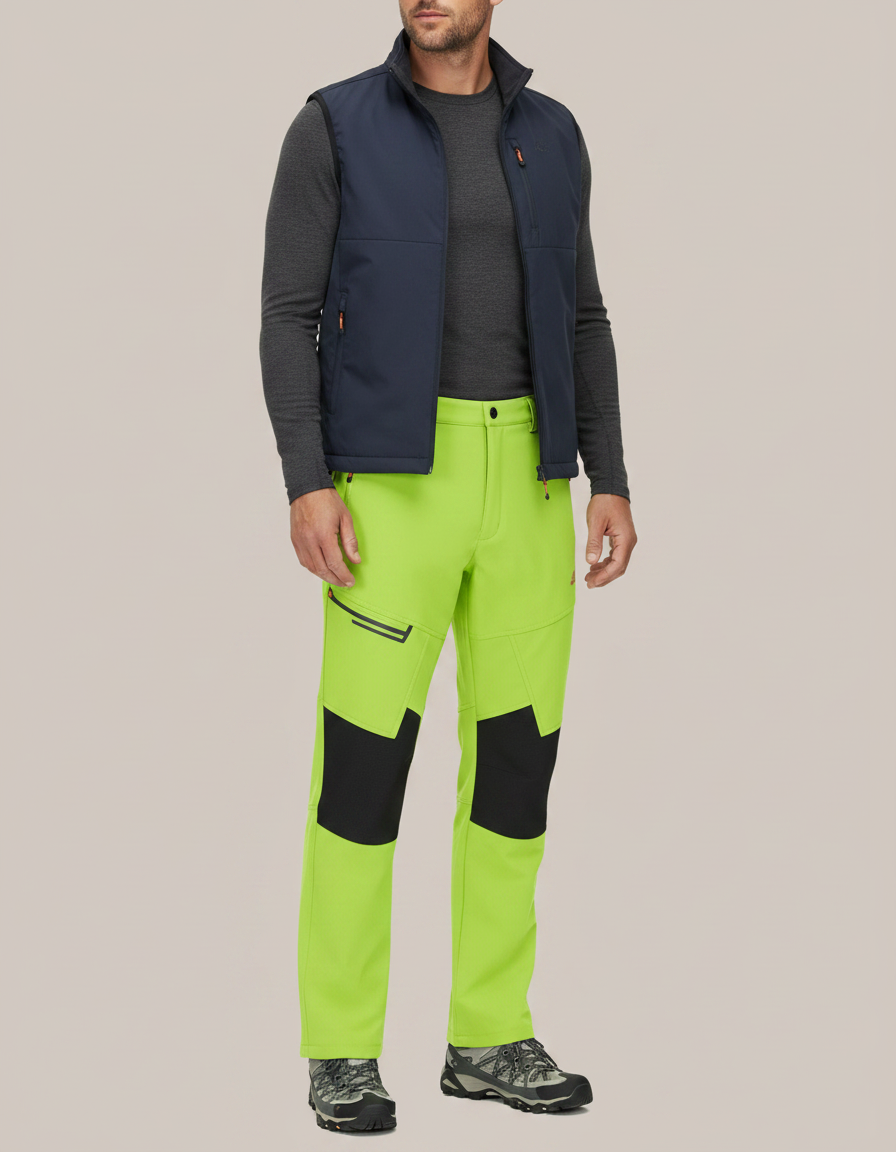 Pantalon Randonnée Vert Fluo Homme Softshell Imperméable - Polyester