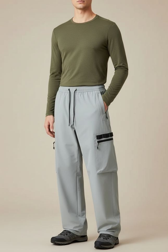 Pantalon Randonnée Gris Technique Cargo Ample Homme - Polyester