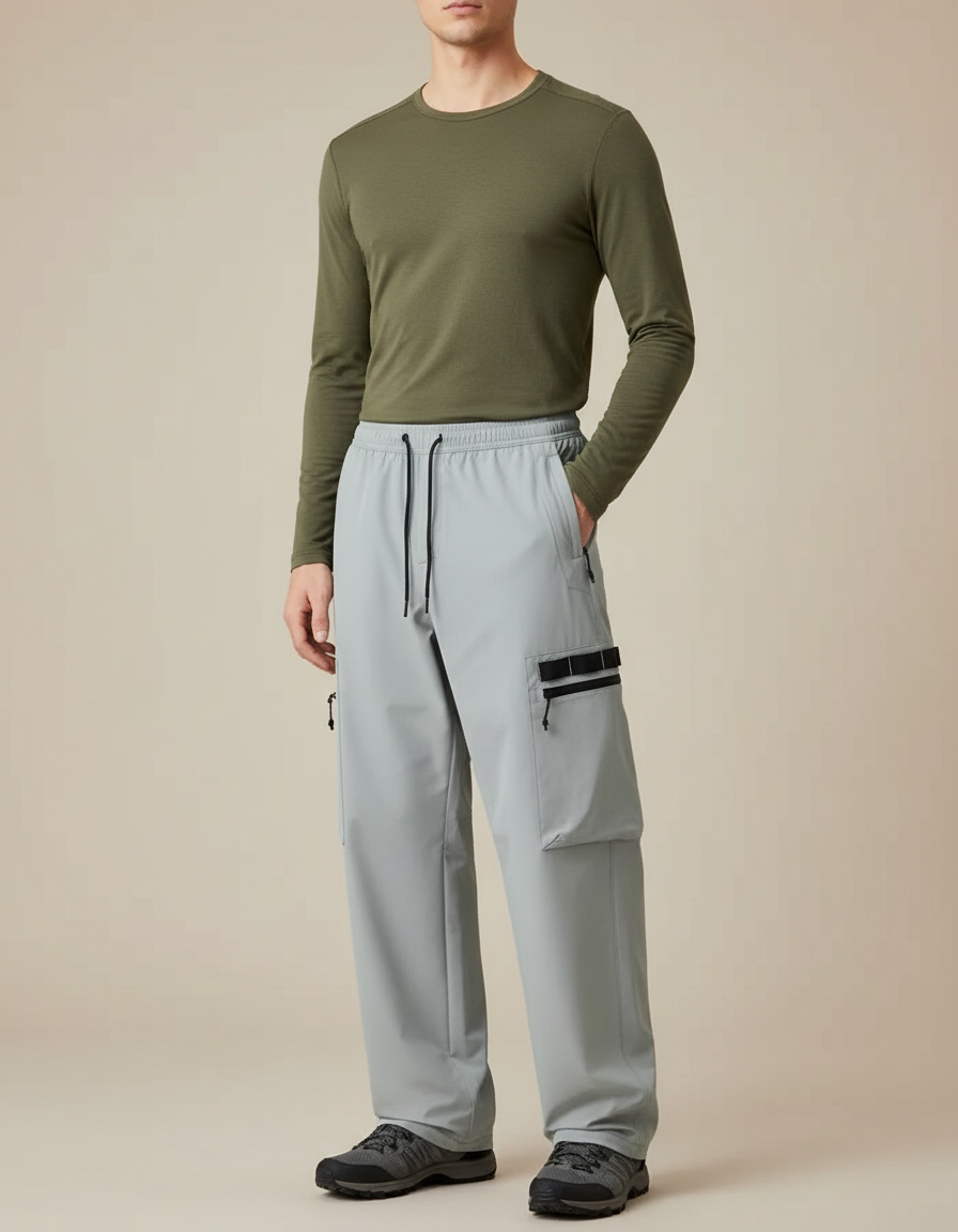 Pantalon Randonnée Gris Technique Cargo Ample Homme - Polyester