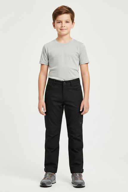 Pantalon Randonnée Noir Cargo Genoux Renforcés Enfant - Toile