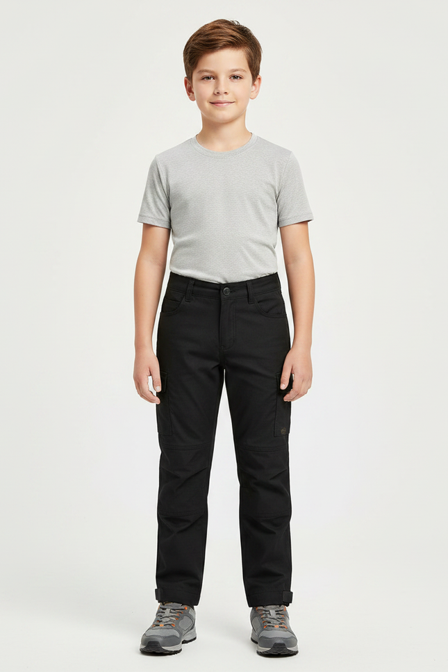 Pantalon Randonnée Noir Cargo Genoux Renforcés Enfant - Toile