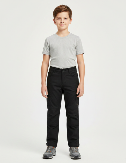 Pantalon Randonnée Noir Cargo Genoux Renforcés Enfant - Toile