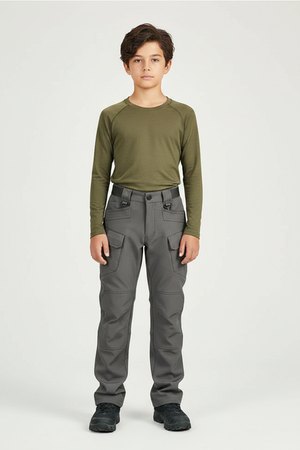 Pantalon Randonnée Gris Cargo Multipoches Enfant Renforcé - Polyester