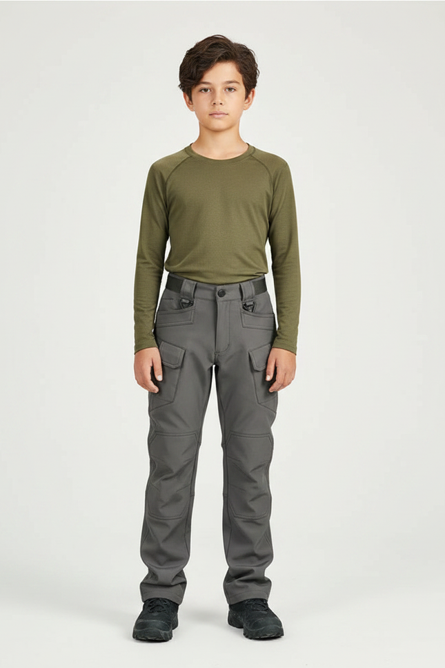 Pantalon Randonnée Gris Cargo Multipoches Enfant Renforcé - Polyester