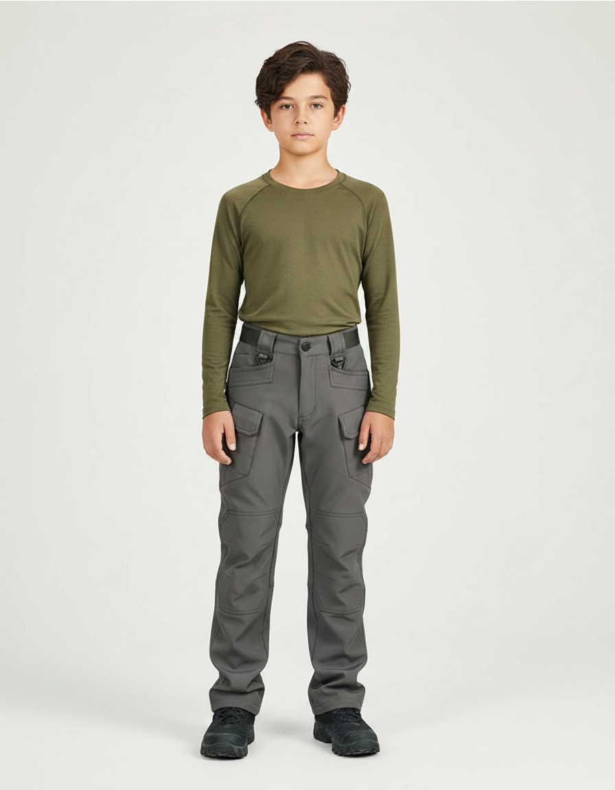 Pantalon Randonnée Gris Cargo Multipoches Enfant Renforcé - Polyester