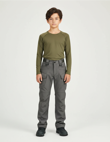 Pantalon Randonnée Gris Cargo Multipoches Enfant Renforcé - Polyester