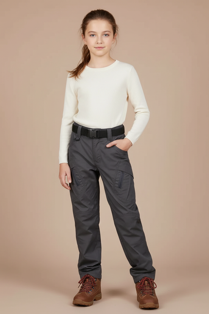 Pantalon Randonnée Gris Droit Résistant Multipoches - Polyester