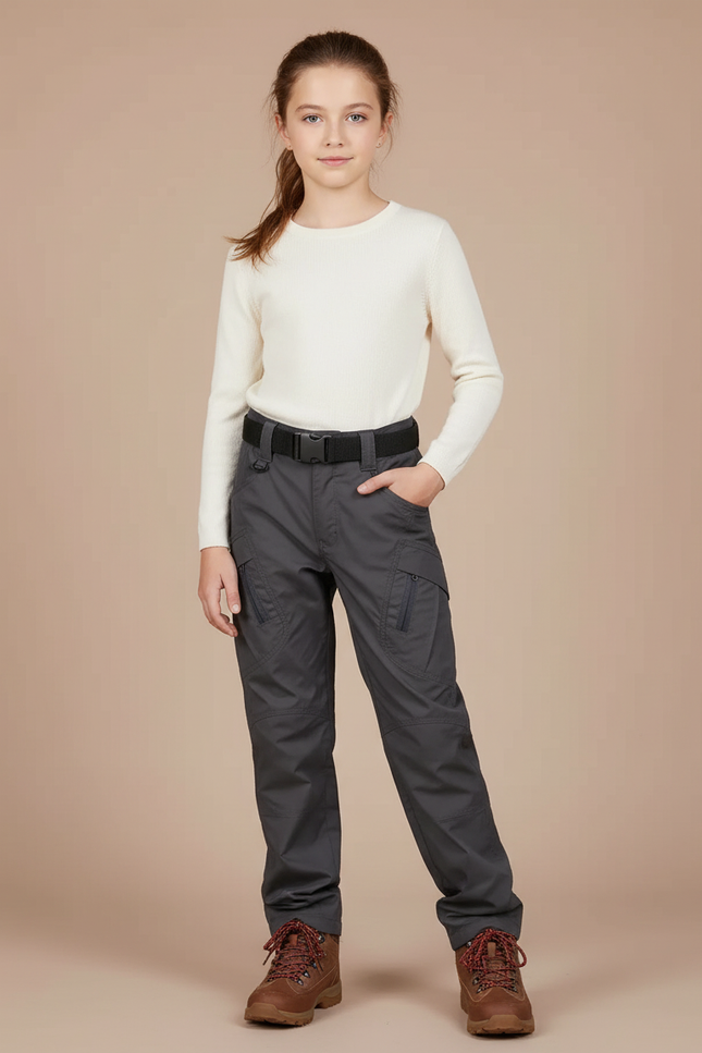 Pantalon Randonnée Gris Droit Résistant Multipoches - Polyester