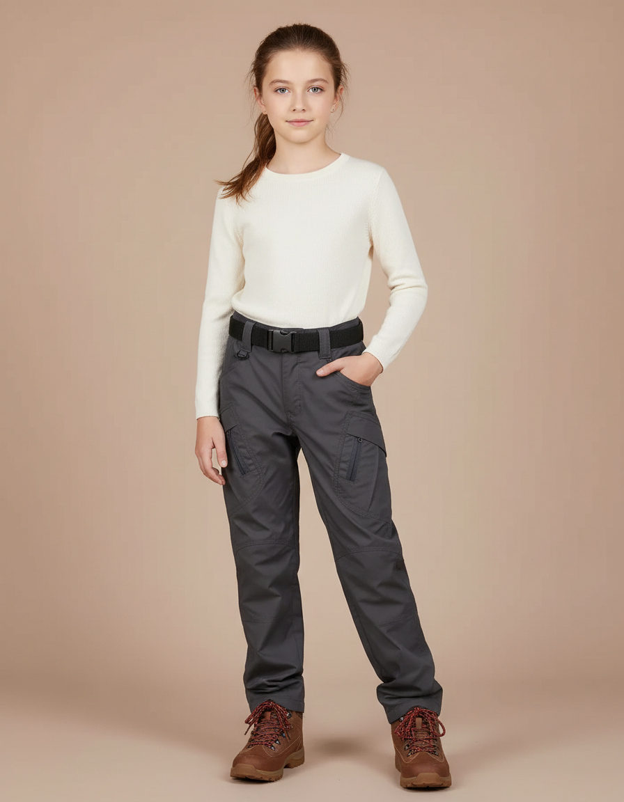 Pantalon Randonnée Gris Droit Résistant Multipoches - Polyester