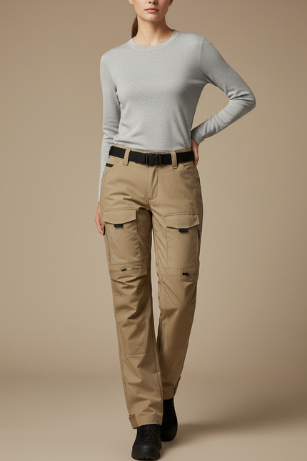 Pantalon Randonnée Beige Cargo Multi-poches Femme - Toile