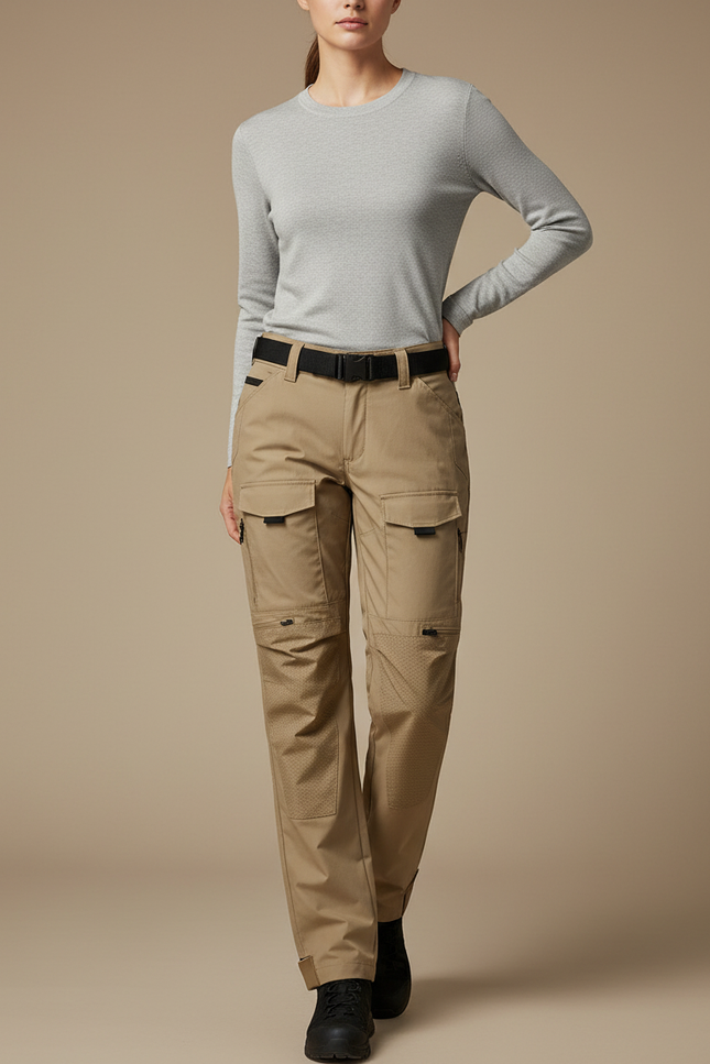 Pantalon Randonnée Beige Cargo Multi-poches Femme - Toile