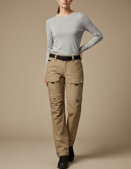 Pantalon Randonnée Beige Cargo Multi-poches Femme - Toile