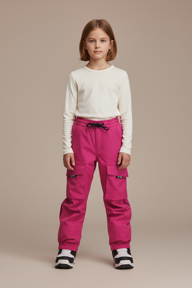 Pantalon Randonnée Rose Cargo Ample Imperméable Fille - Polyester