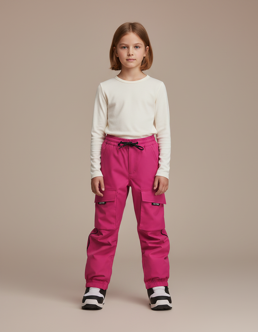 Pantalon Randonnée Rose Cargo Ample Imperméable Fille - Polyester