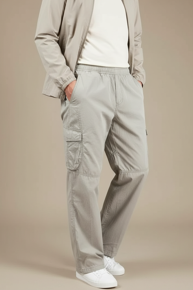 Pantalon Randonnée Kaki Cargo Droit Ample Décontracté - Toile
