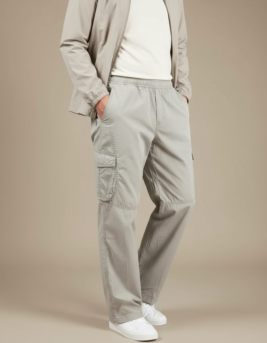 Pantalon Randonnée Kaki Cargo Droit Ample Décontracté - Toile