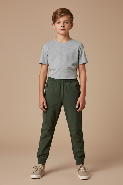 Pantalon Randonnée Vert Kaki Jogging Léger Respirant Enfant - Polyester