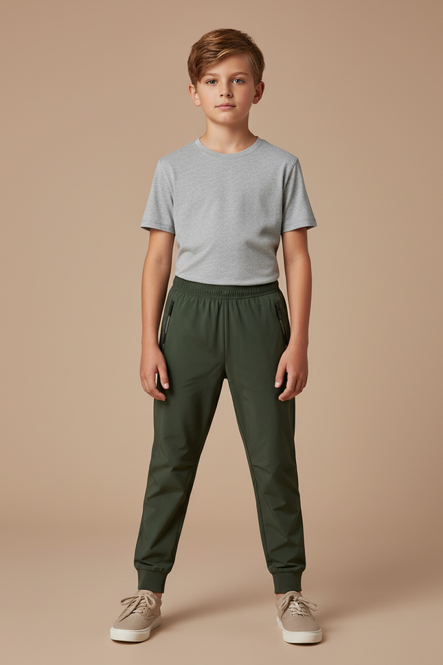 Pantalon Randonnée Vert Kaki Jogging Léger Respirant Enfant - Polyester