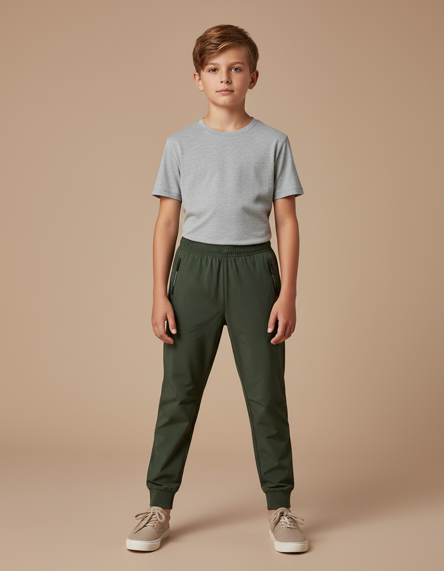 Pantalon Randonnée Vert Kaki Jogging Léger Respirant Enfant - Polyester