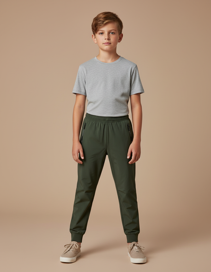 Pantalon Randonnée Vert Kaki Jogging Léger Respirant Enfant - Polyester