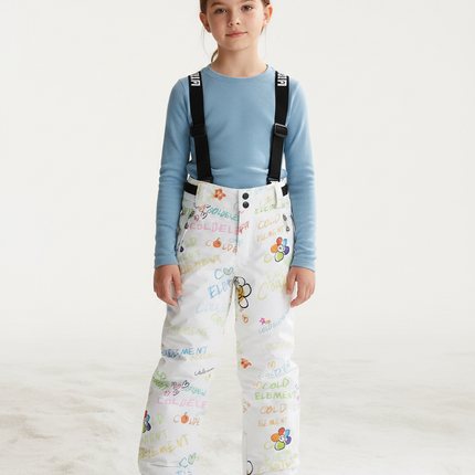 Pantalon Randonnée Blanc Imprimé Coloré Bretelles Enfant - Polyester