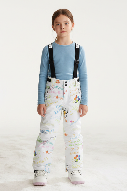 Pantalon Randonnée Blanc Imprimé Coloré Bretelles Enfant - Polyester