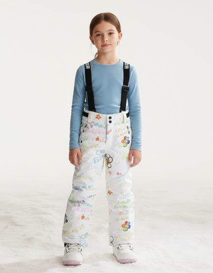 Pantalon Randonnée Blanc Imprimé Coloré Bretelles Enfant - Polyester
